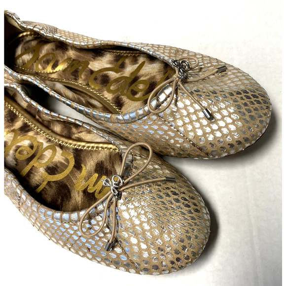 Sam Edelman Felicia Ballet Flat Ballerina Silver Snake Metallic Leather Bow 10 - Picture 3 of 7